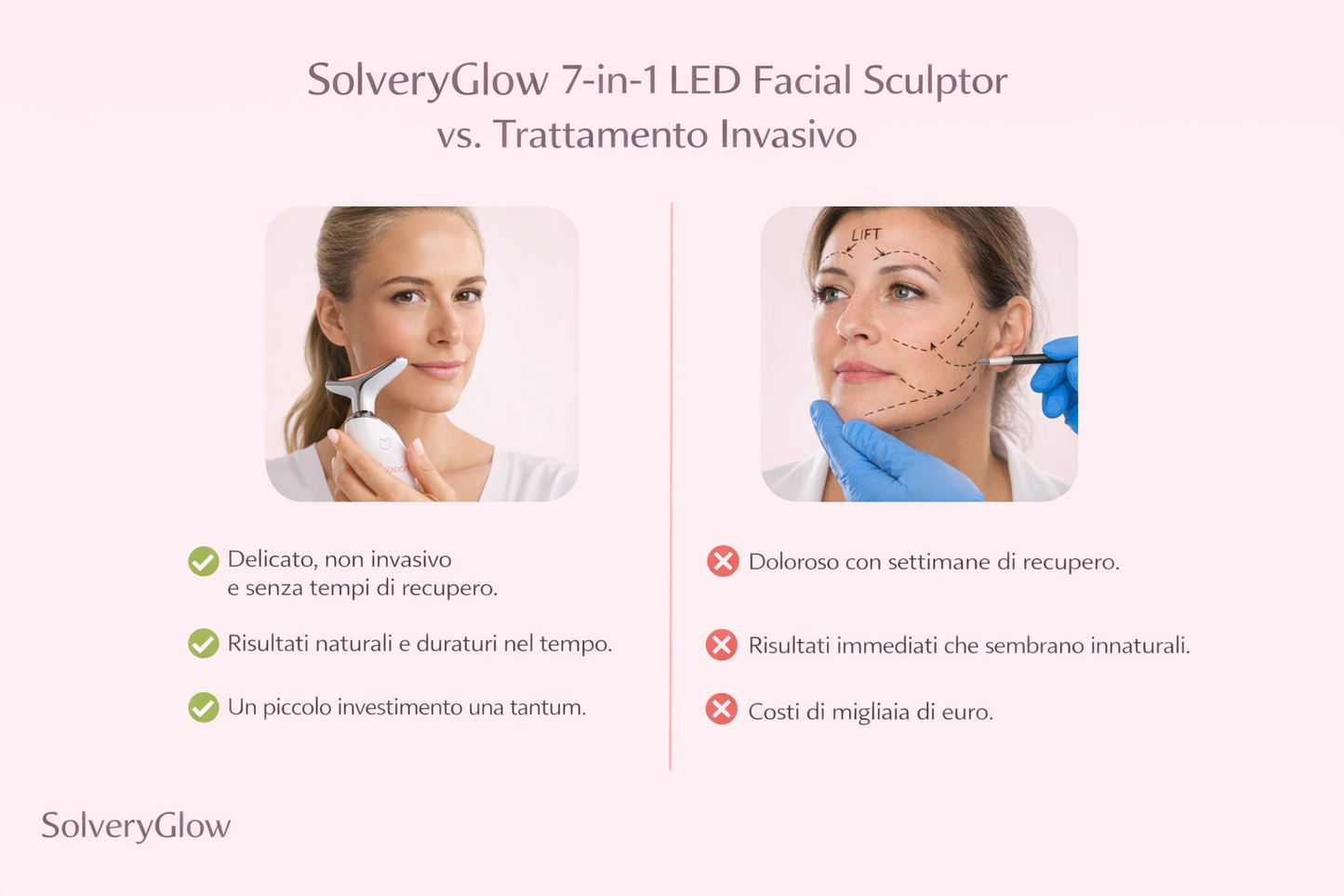 Solvery Glow™ — Dispositivo Professionale Viso | Luce Rossa + Vibrazioni · Clinicamente Testato